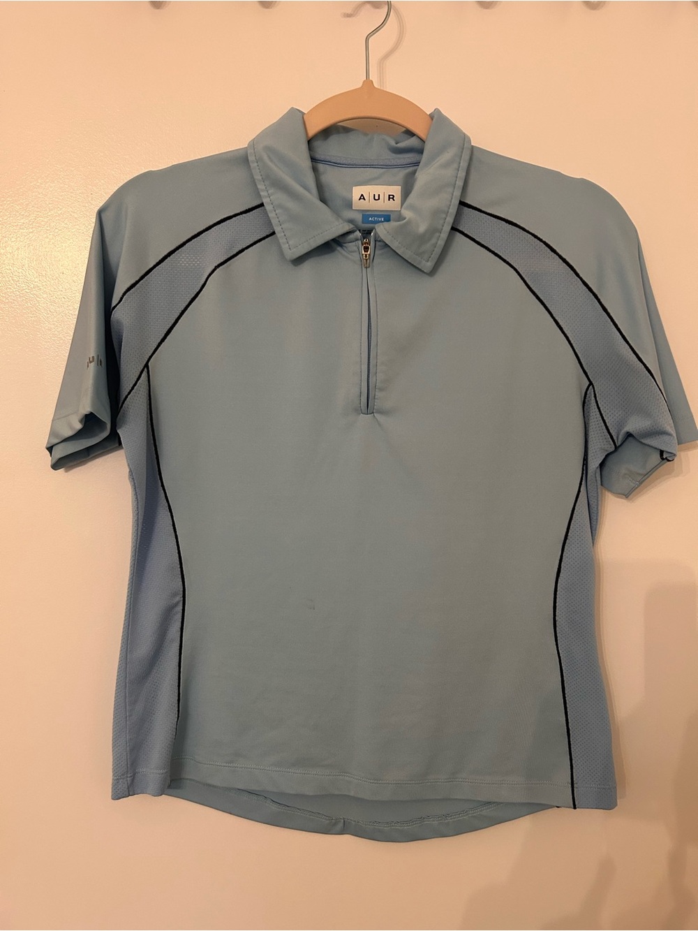 AUR Active Sky Blue Athletic Half-Zip Polo with Black Piping